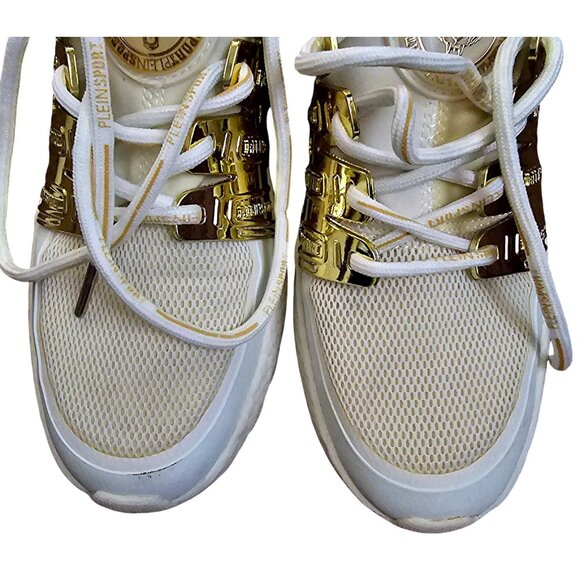 Philipp Plein Sport Women's White & Gold Sneakers Size 38 Mesh & Leather (No Box - Picture 8 of 10